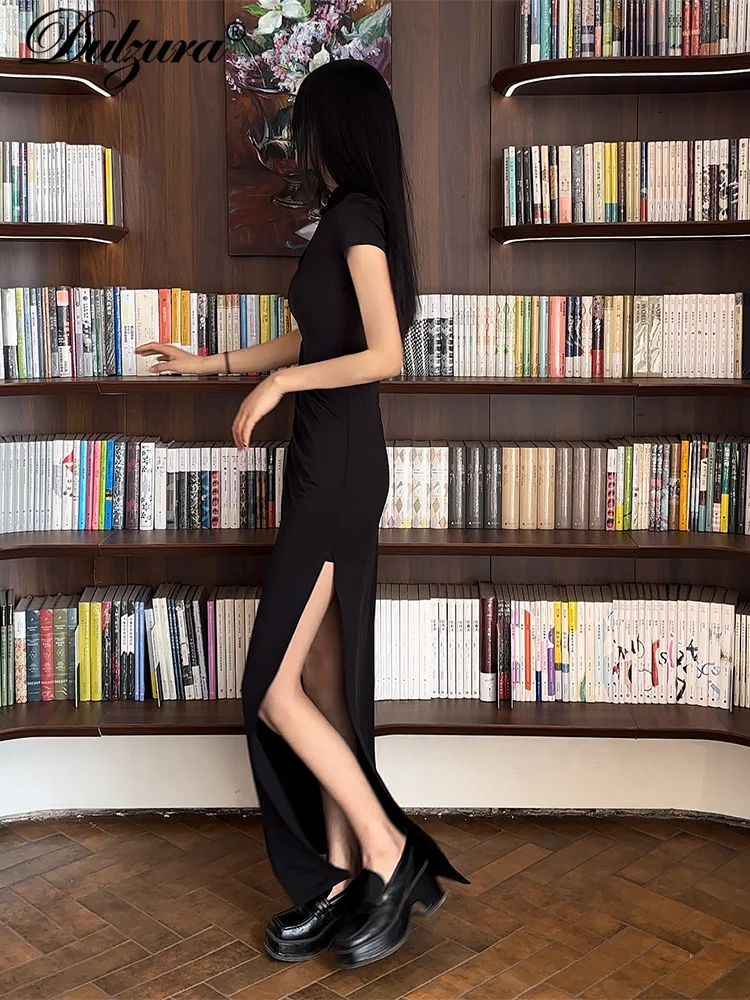 Dulzura 2024 elegante novo estilo chinês vestido sólido manga curta sexy split midi vestidos femininos festa de noite cocktail streetwear