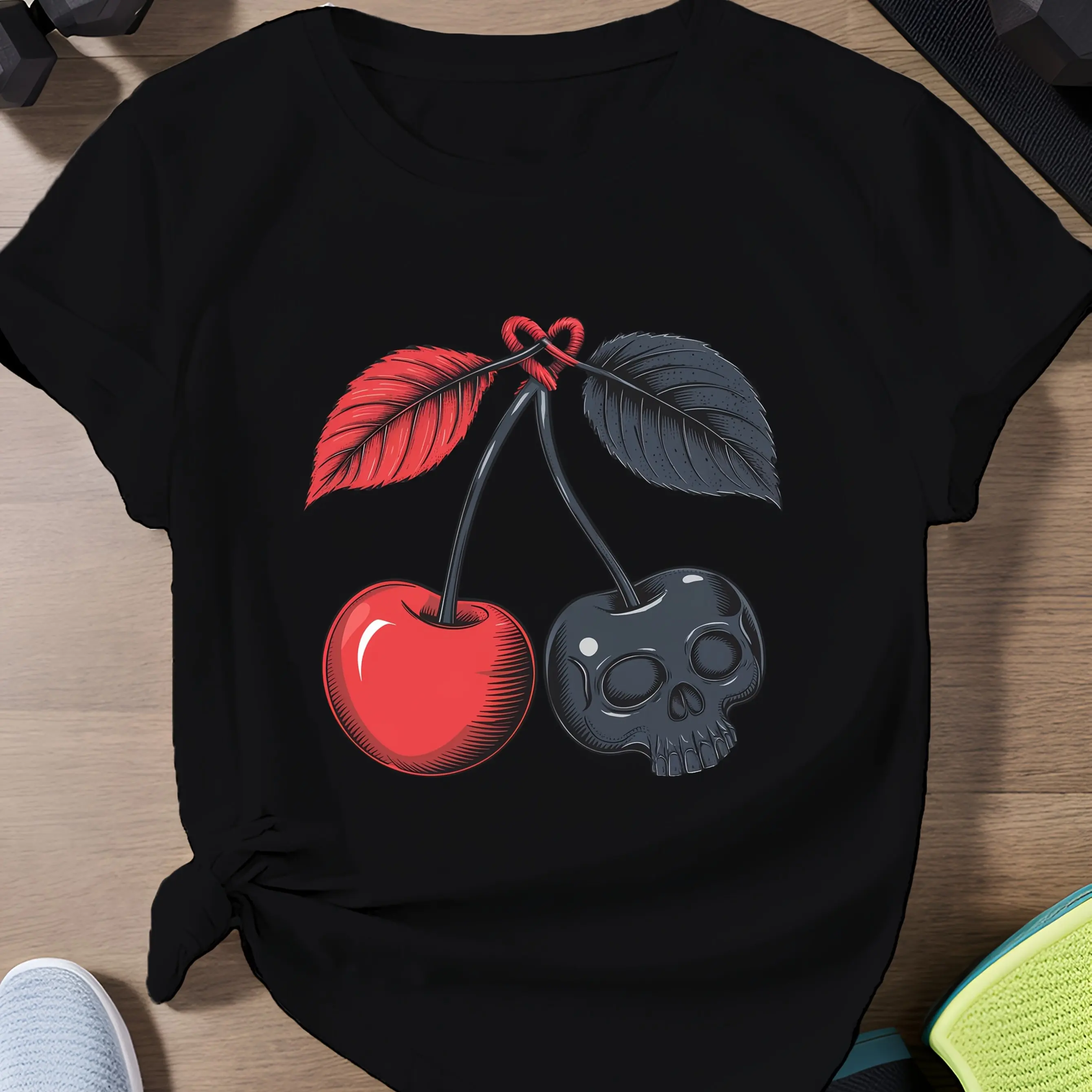 

Skull Cherry Graphic Printing Summer Autumn Winter Cotton Men's and Women's T-Shirts Short Sleeves Luxury Outdoor Sports Brand