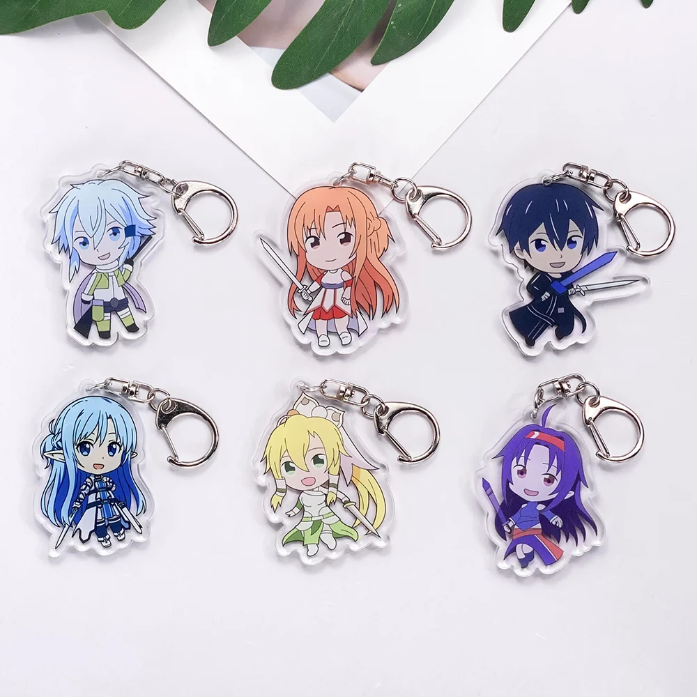 6Pcs Anime Figure Sword Art Online Acrylic Keychain Accessories Cute Bag Charm Funny Backpack Pendant Key Ring Gifts For Friends