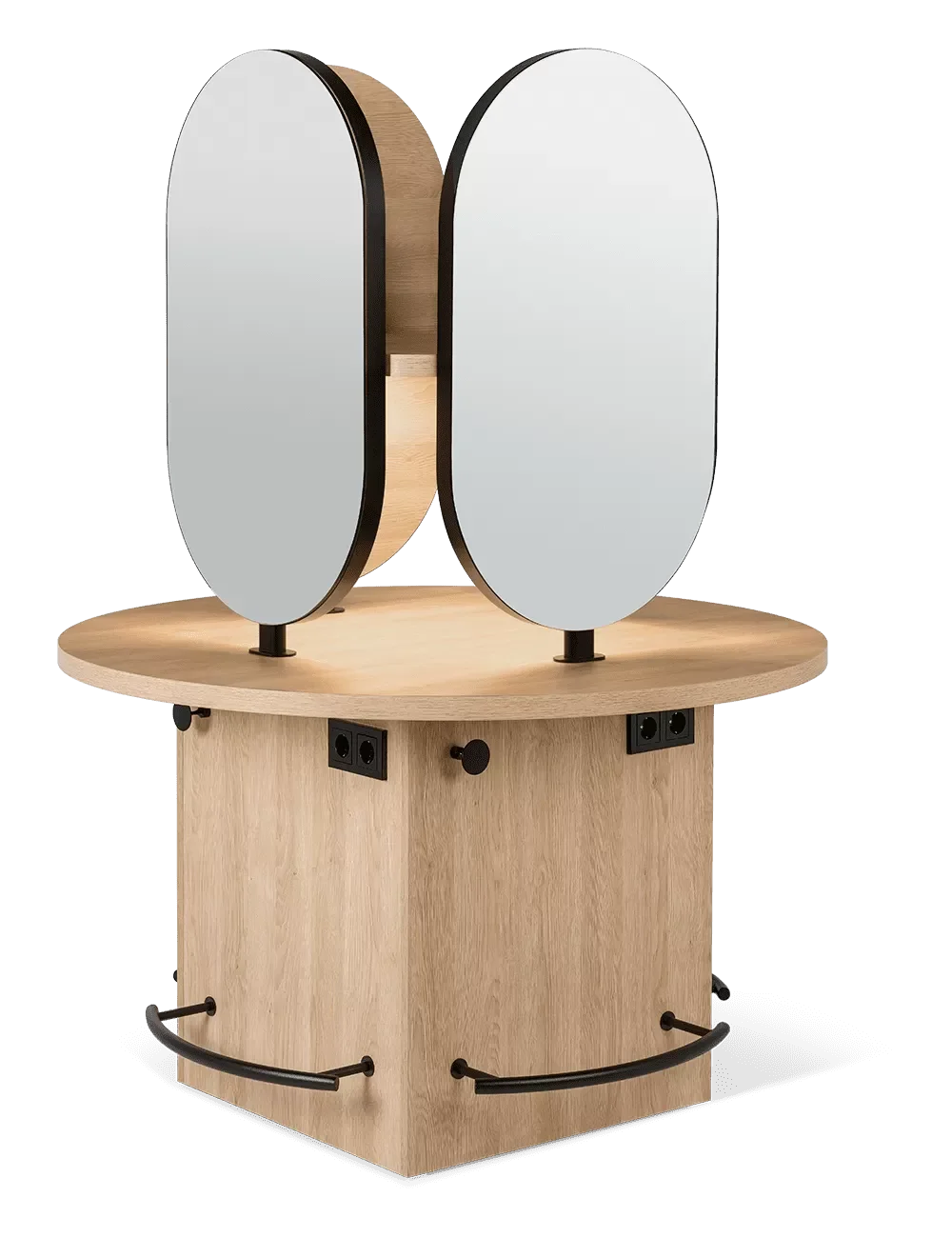 Barber shop furniture LED light strip Double-sided lighting Hair salon modeling Wood mirror table with round table