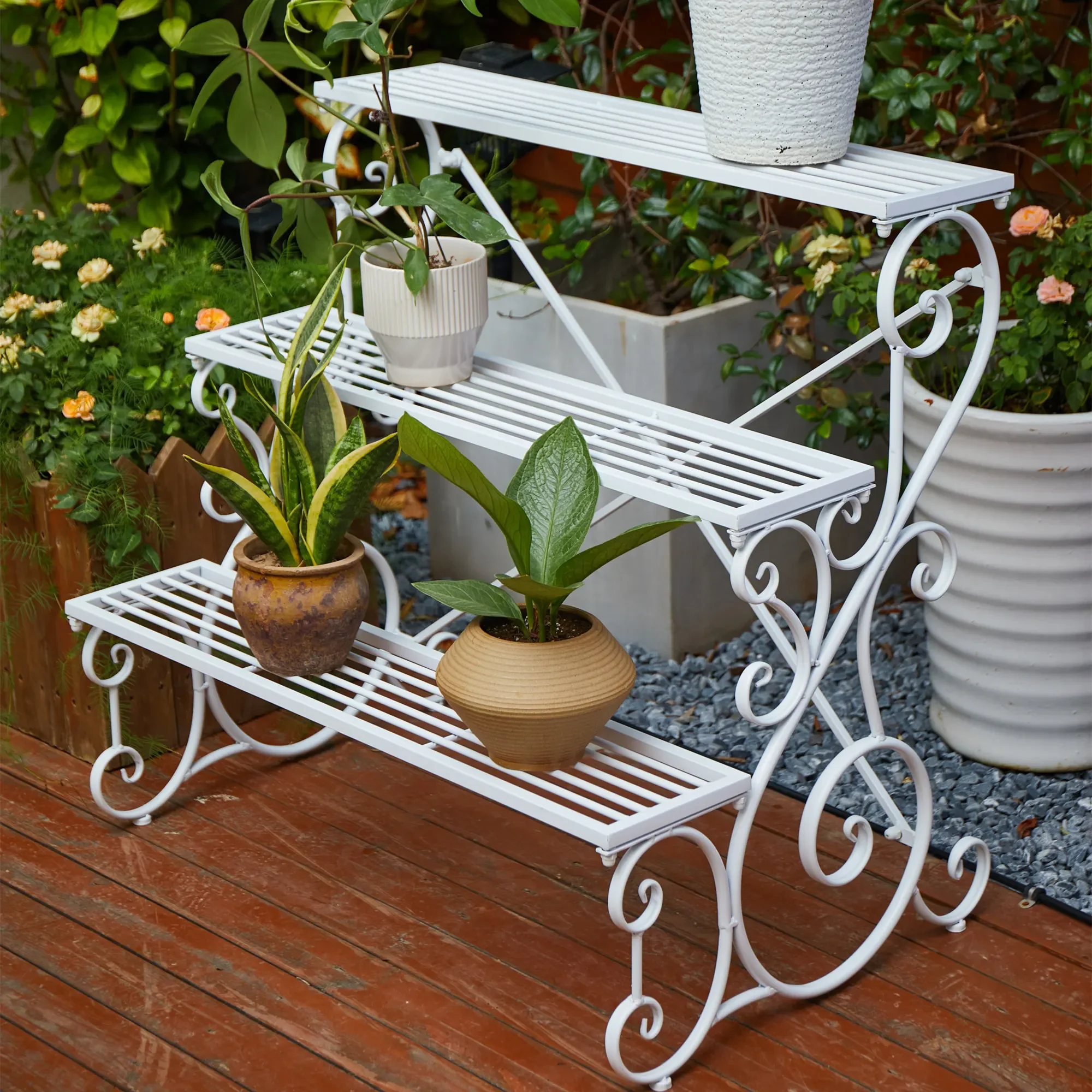 Wrought iron succulent flower rack outdoor garden multi-level ladder flower pot frame courtyard outdoor terrace balcony floor-
