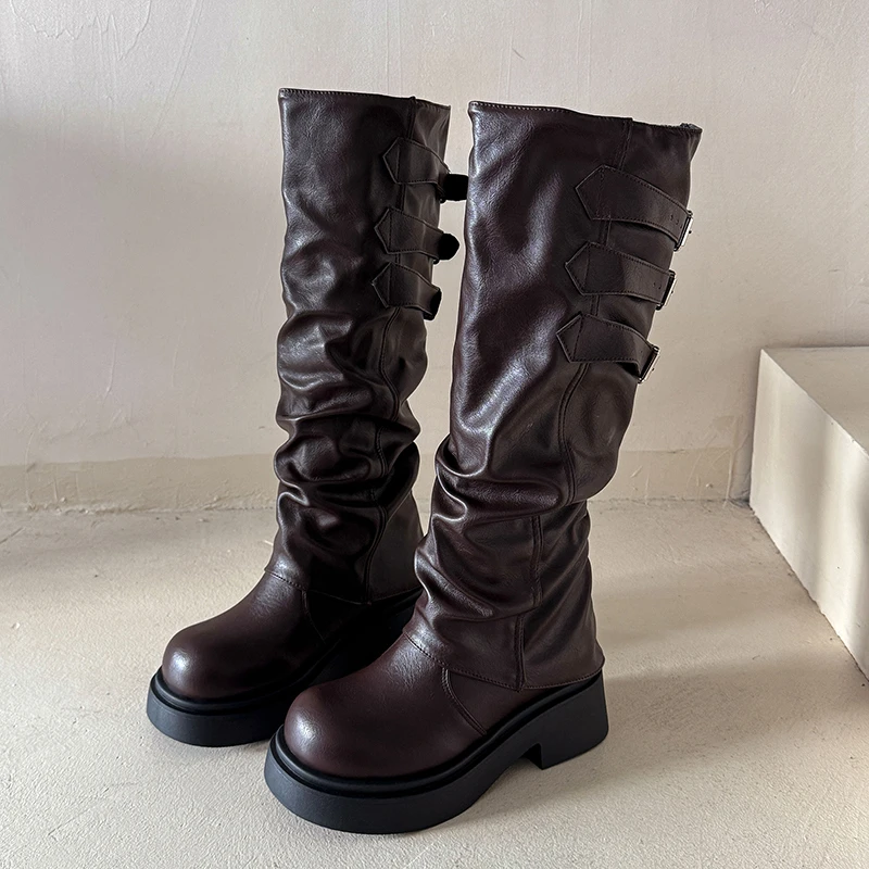 

Designer Women High Boots Platform Chunky Shoes Pleated New 2025 Fashion Winter Gladiator Knight's Boots Sexy Women Heeled Shoes