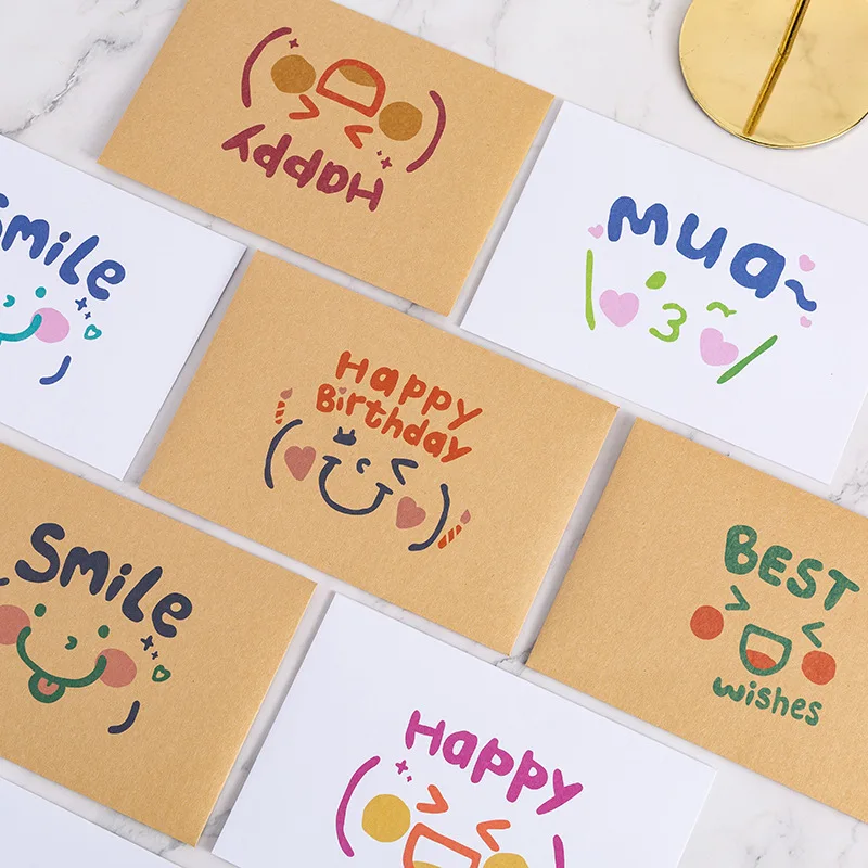 

3Pcs Simple romantic cute cartoon expression envelope letterhead set love letter kraft white paper letterhead