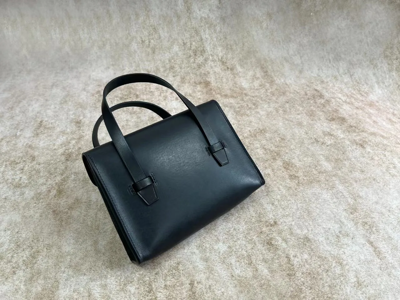 FIRMRANCH Classic Black Top Quality Natural Tree Jelly Leather Cowhide Fashion Mini Handheld Square Briefcase Flip Female Purse