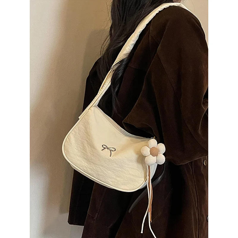 Trendy Bow Underarm Bag for Women Fashion Top‑Handle Handbag Chic Versatile Small Shoulder Crossbody Purse