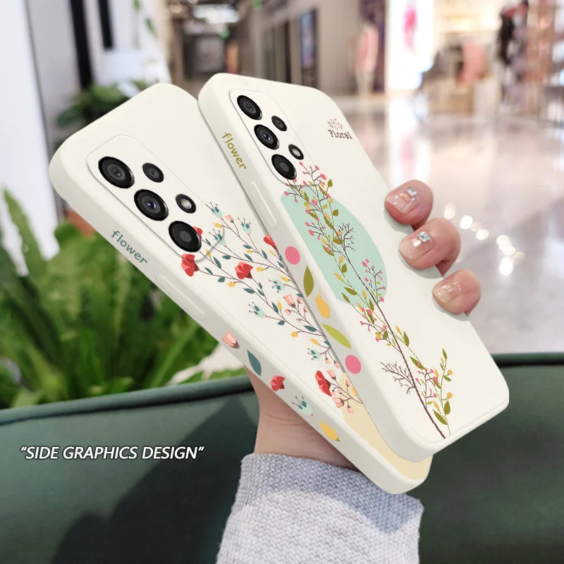 Twigs Flower Willow Phone Case For Samsung A54 A34 A24 A14 A73 A53 A23 A13  A04 A72 A52 A52S A32 A22 A15 A25 A35 A55 4G 5G