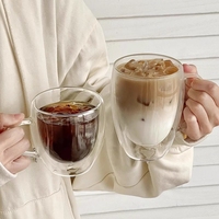Glass Mug Double Wall Glass Coffee Cup with Handle Milk Water Cup Clear Cups Heat Resistant High Borosilicate Glass Mug