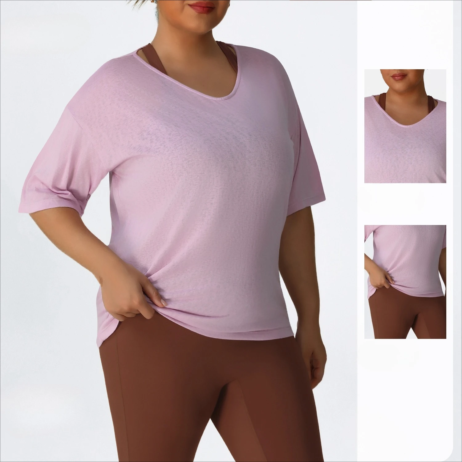 

Plus Size V Neck Yoga Top Breathable Loose Fit Workout Shirt for Women Running Sports