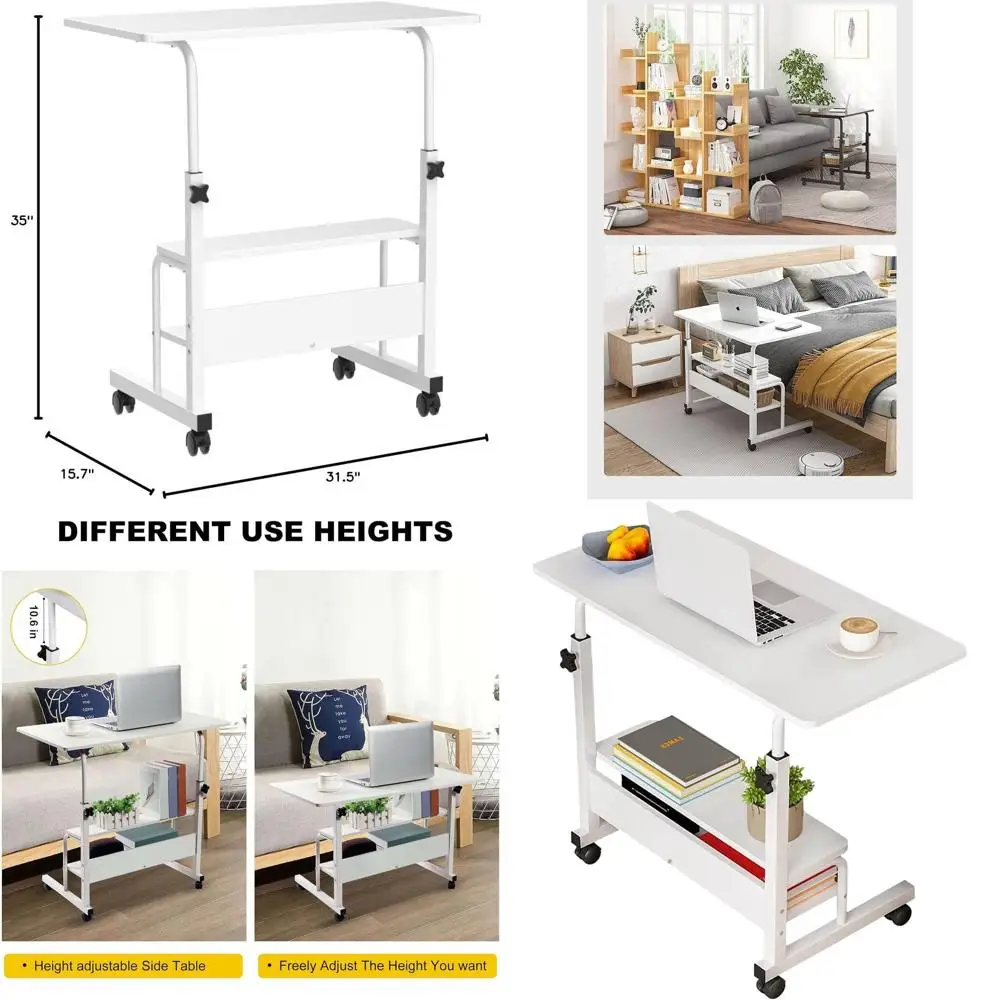 

Portable Adjustable Desk for Home Office, Study, and Gaming - Compact with Storage, 31.5x15.7, White
