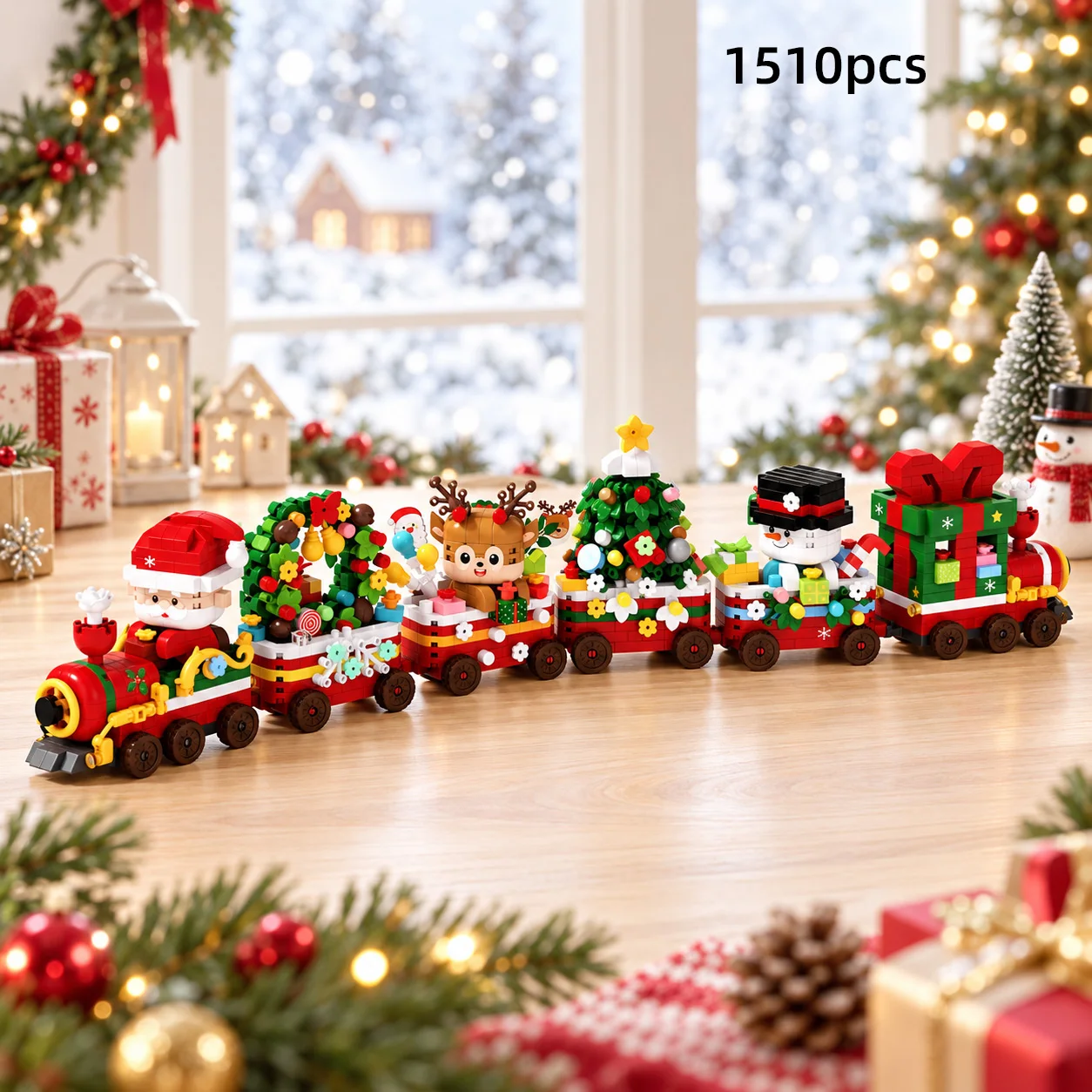 6Pc/1510Pcs Christmas Building Block Set, Christmas Building Block Assembly Set, Christmas Train Building Blocks, Christmas Wreath, Miniature Building Blocks, Display Decorations, Christmas Gifts for Adults