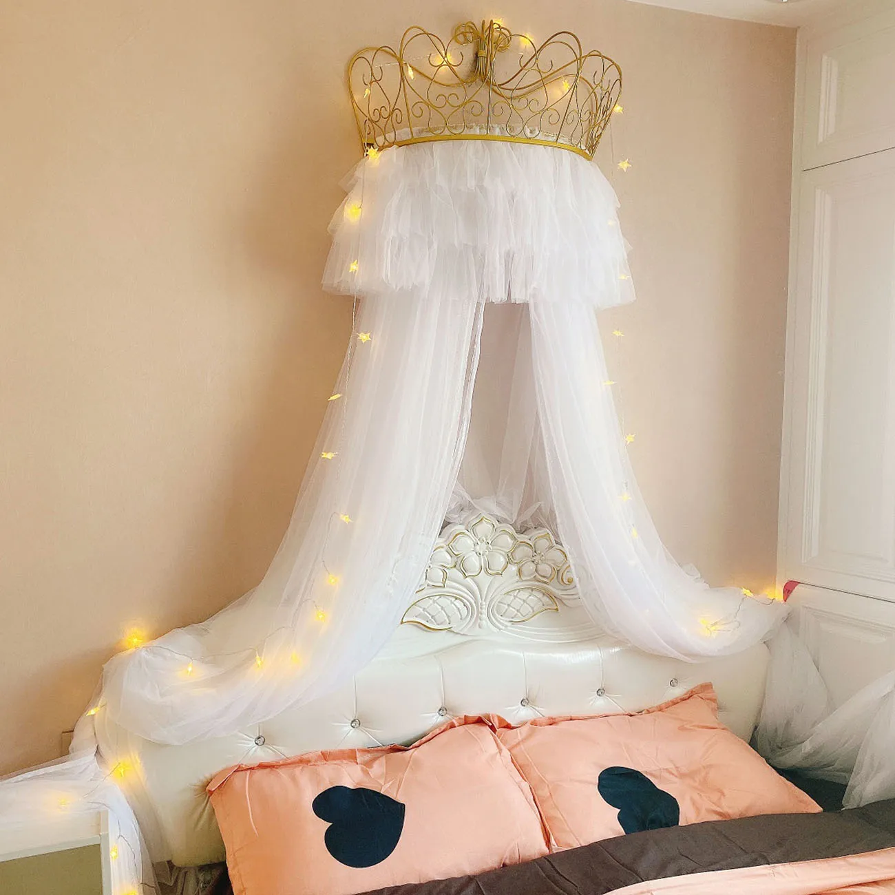 Princess Crown Mosquito Net Bed Curtain Girl Children Room Decor Bedside Yarn Net Romantic Princess Tents Bed Canopy Valance
