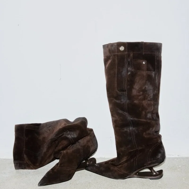 Women's 2025 New Over-the-Knee Knight Boots Fashion Versatile Retro Wind Versatile Ruched Fleece