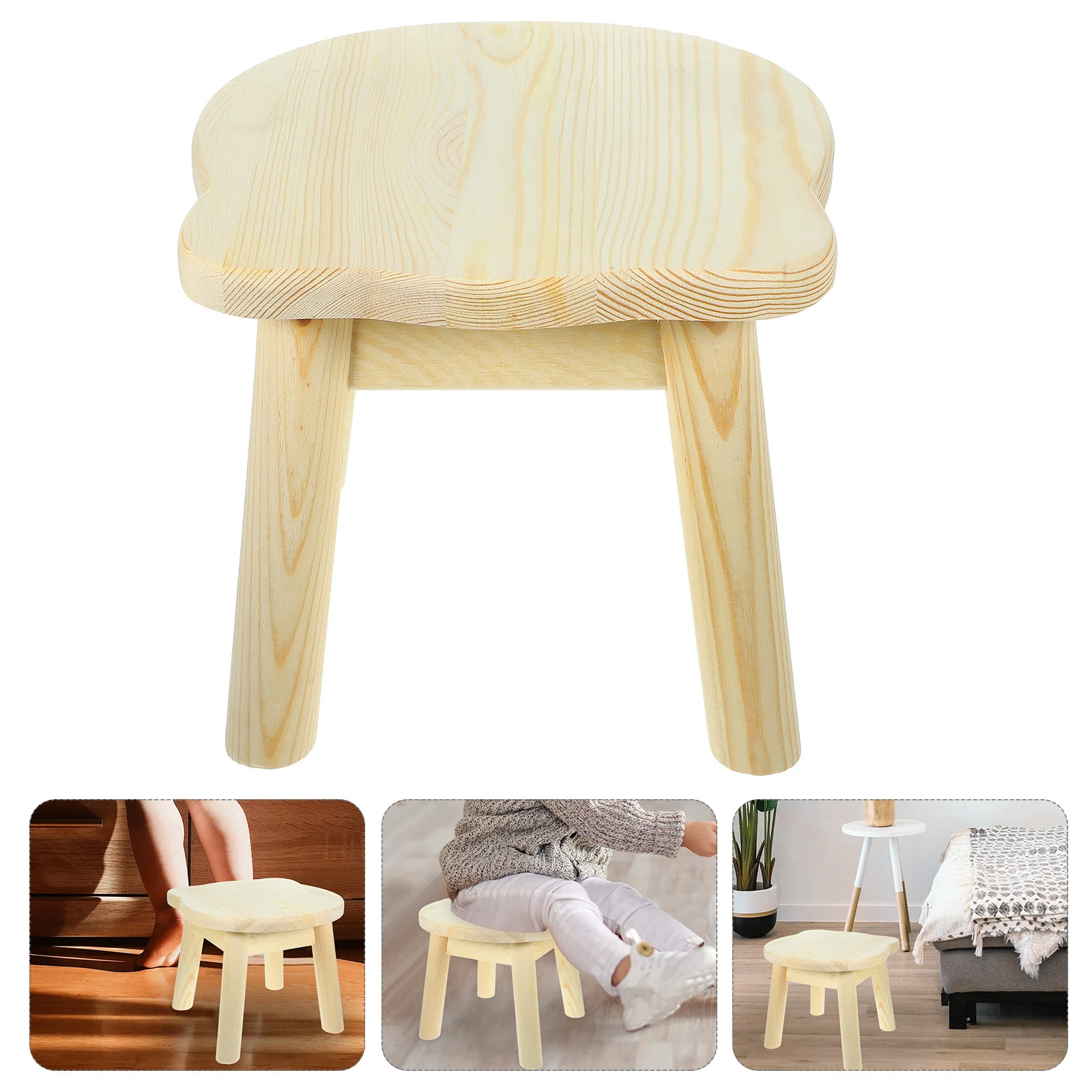

1pc Cute Bear Wooden For Kids Toddler Non-Slip Step Stool Small Round Wood Stool For Bathroom Kitchen Bedroom Children