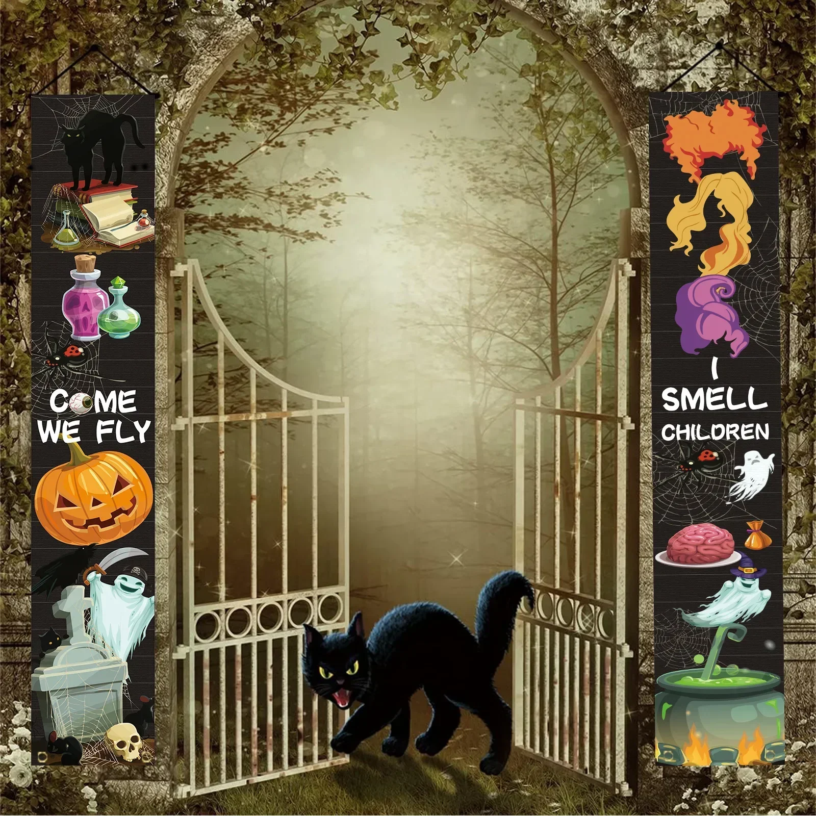 

Halloween Pumpkin Couplet Horror Spider Web Atmosphere Flag Hanging Decoration Ghost Festival Porch Holiday Home Door Wall Decor
