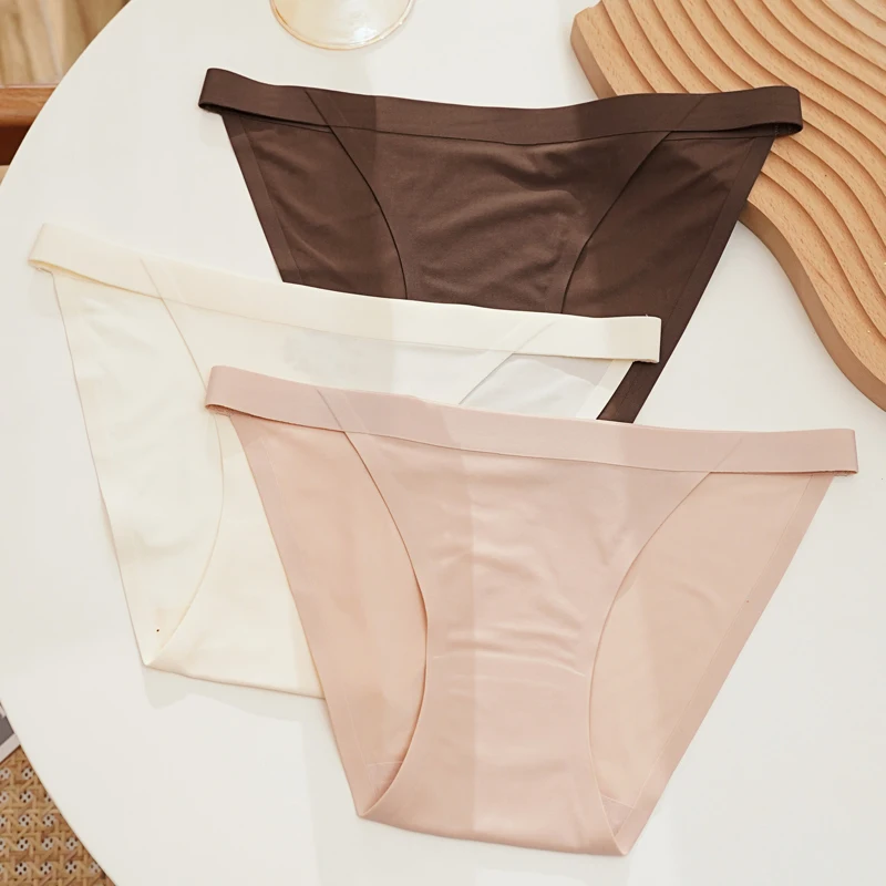 TERMEZY Sexy Women Ice Silk Low-waist Panties Female No Trace Brief Underwear Ladies Comfortable Lingerie G String Underpant