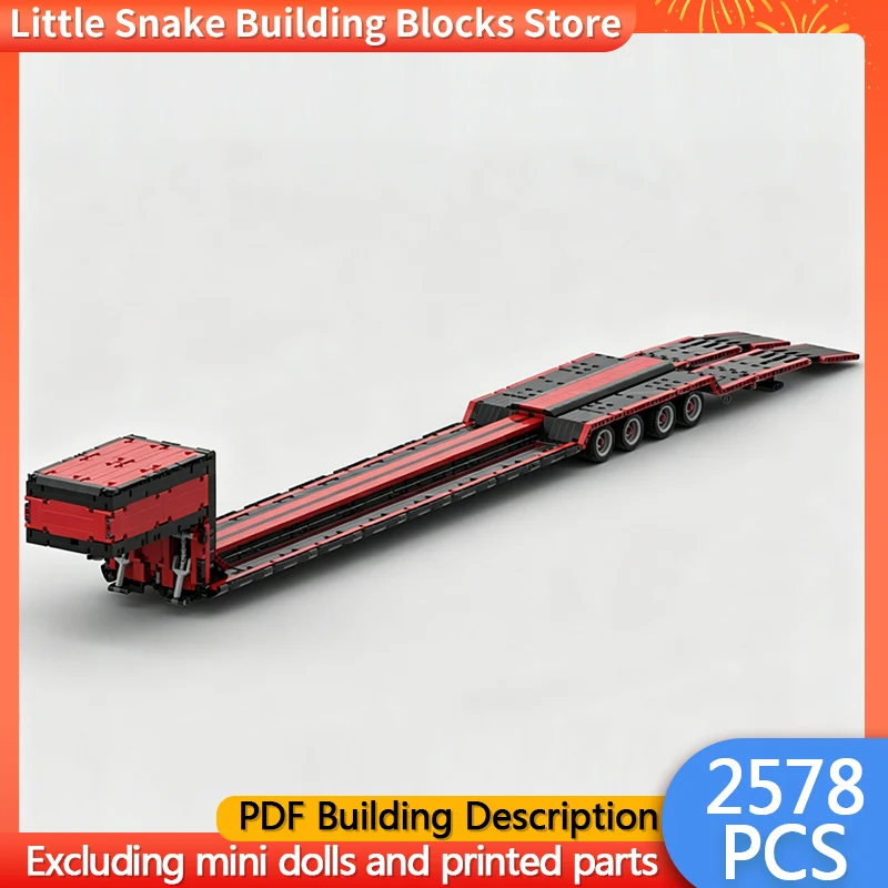 City Car Model MOC Building Bricks Lowboy Trailer With Ramps And Steering Modular Technology Gifts Holiday Assemble Children Toy