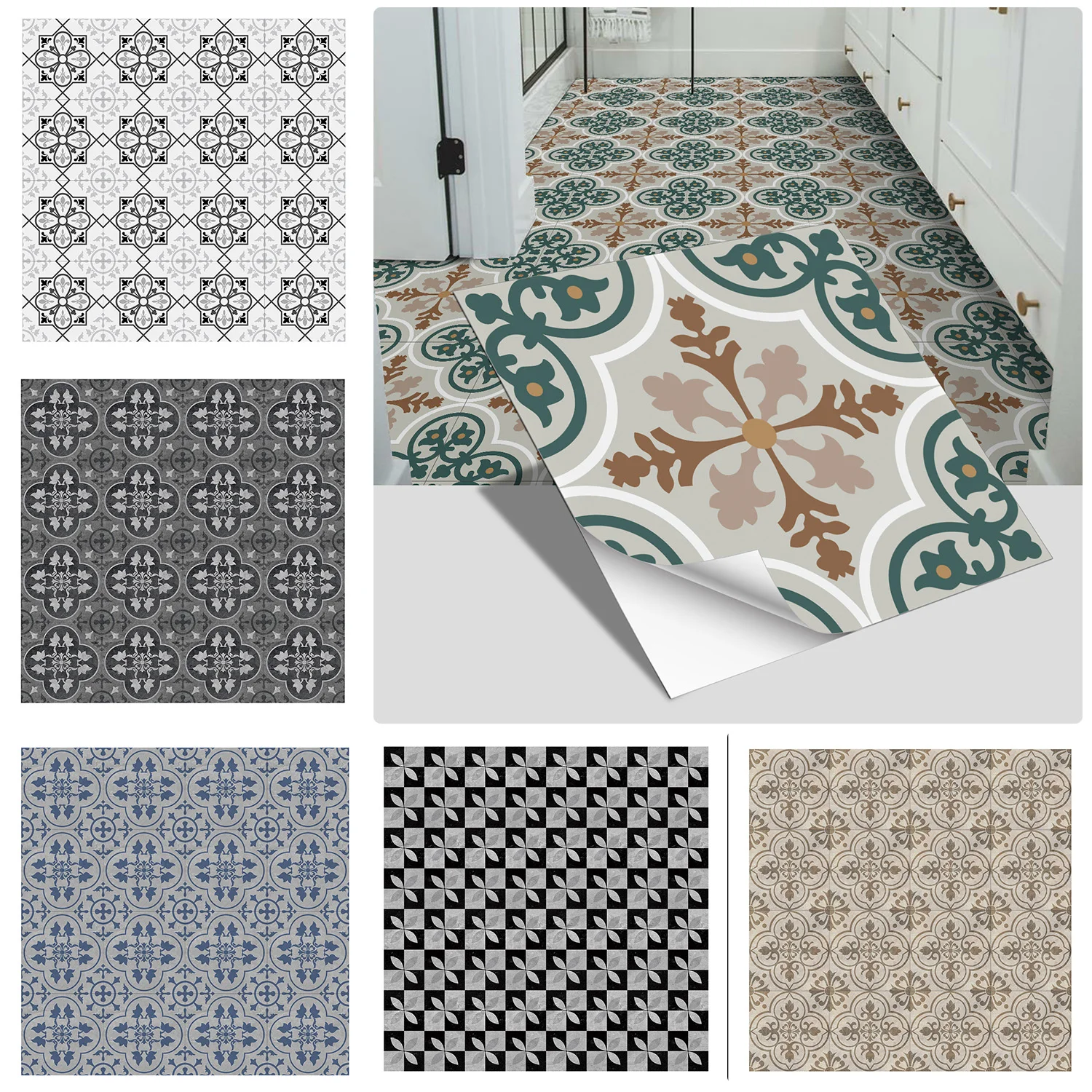

5/10/20 pieces of vintage vintage tile floor stickers (9 designs) 20/30cm thick frosted waterproof stickers