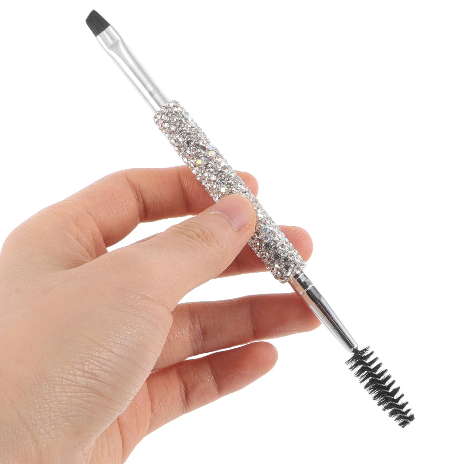 

Stylish Rhinestone Double Ended Eyebrow Brush Angled Flat Applicator Spiral Lash Comb for Grooming Brows Defined Look Travel