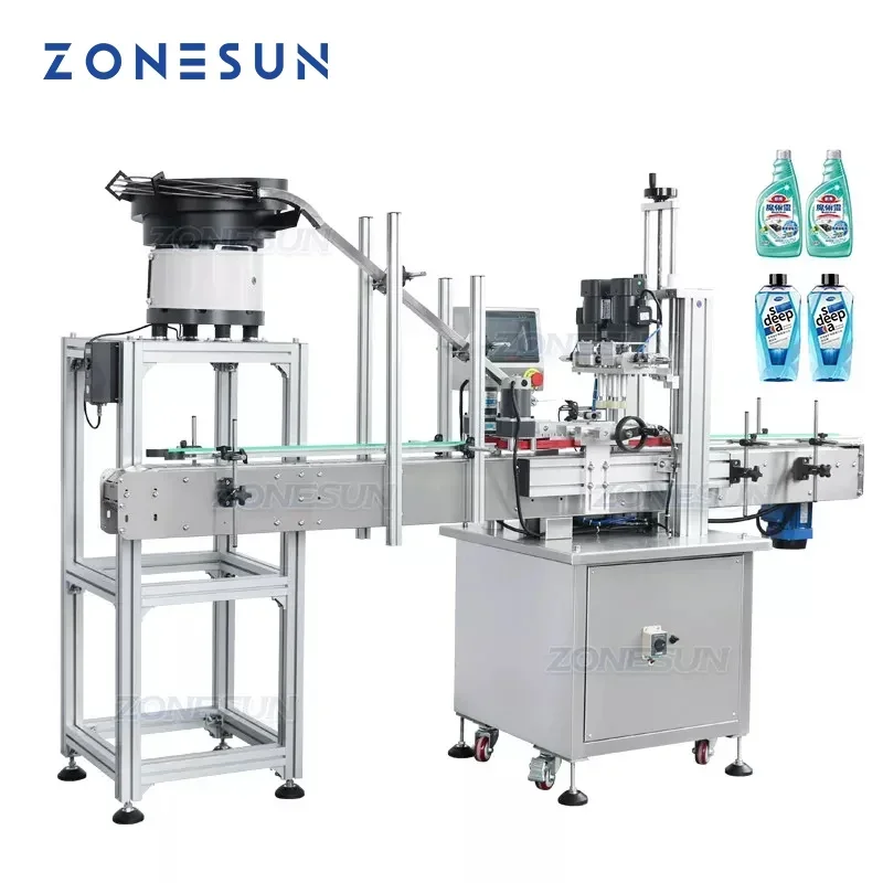 ZONESUN ZS-XG16P التلقائي الخطي المسمار الشامبو الحيوانات الأليفة زجاجة قطارة السد آلة زيت الطبخ مع غطاء المغذية الاهتزازية