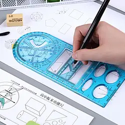 Regla geométrica de dibujo multifuncional para la escuela primaria, regla triangular, juego de transportador de brújula, herramienta de medición