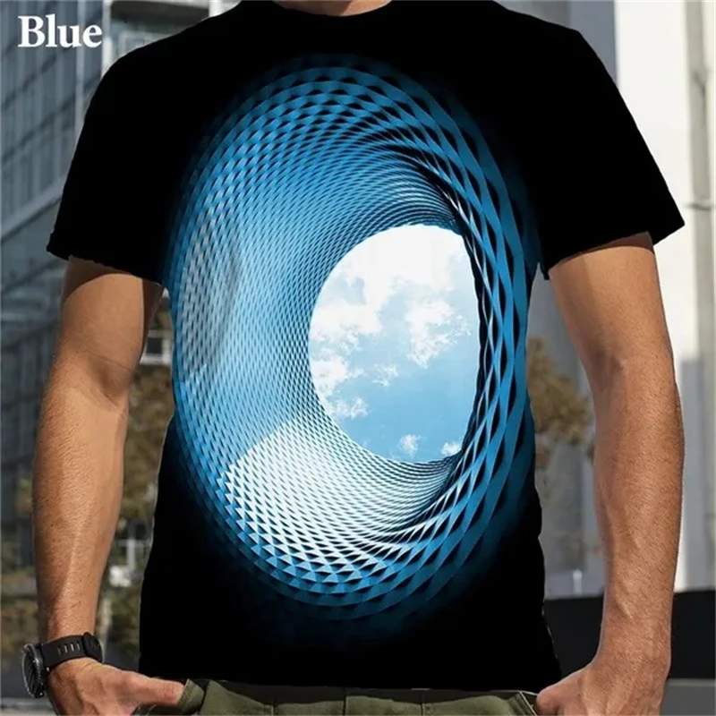 Vertigo 3d Printed T-shirt Men\'s Fashion Trend Round Neck Short-sleeved Tops Graphic Optical Illusion Pattern T Shirt Tees Male