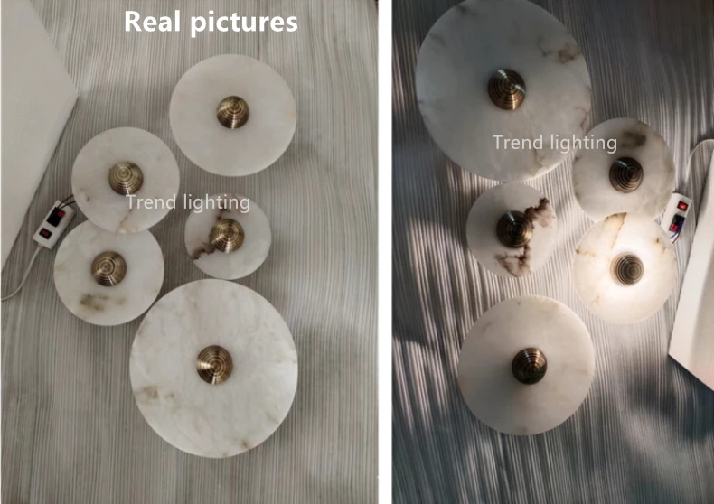 Natural Marble LED Wall Lamp Round Shape Gold Metal Free