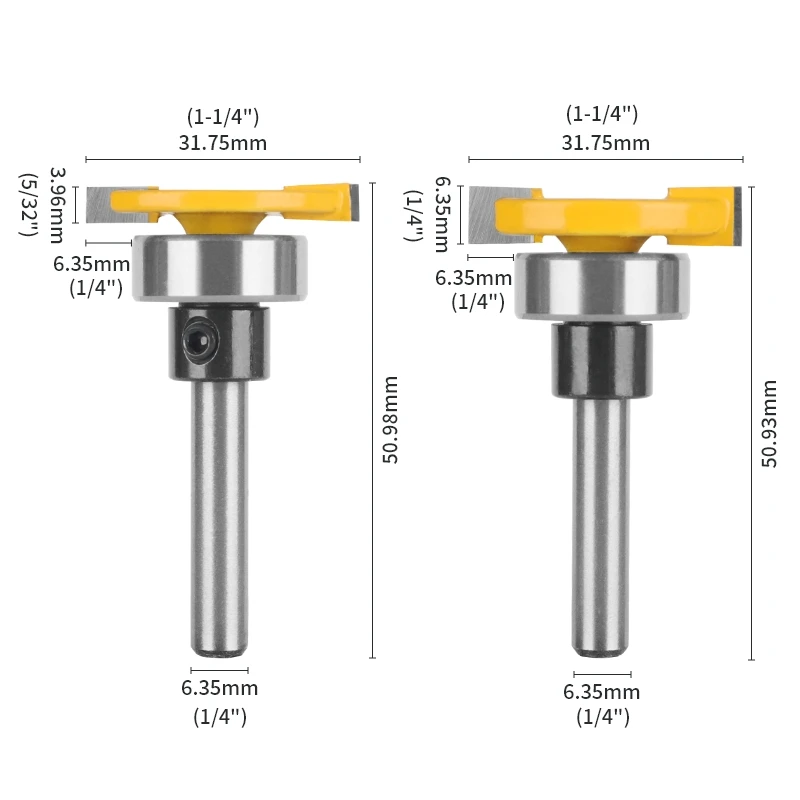 YUSUN T Type Bit With Bottom Bearing Router Bit Woodworking Milling Cutter For Wood Bit Carbide Cutters Face Mill End Mill