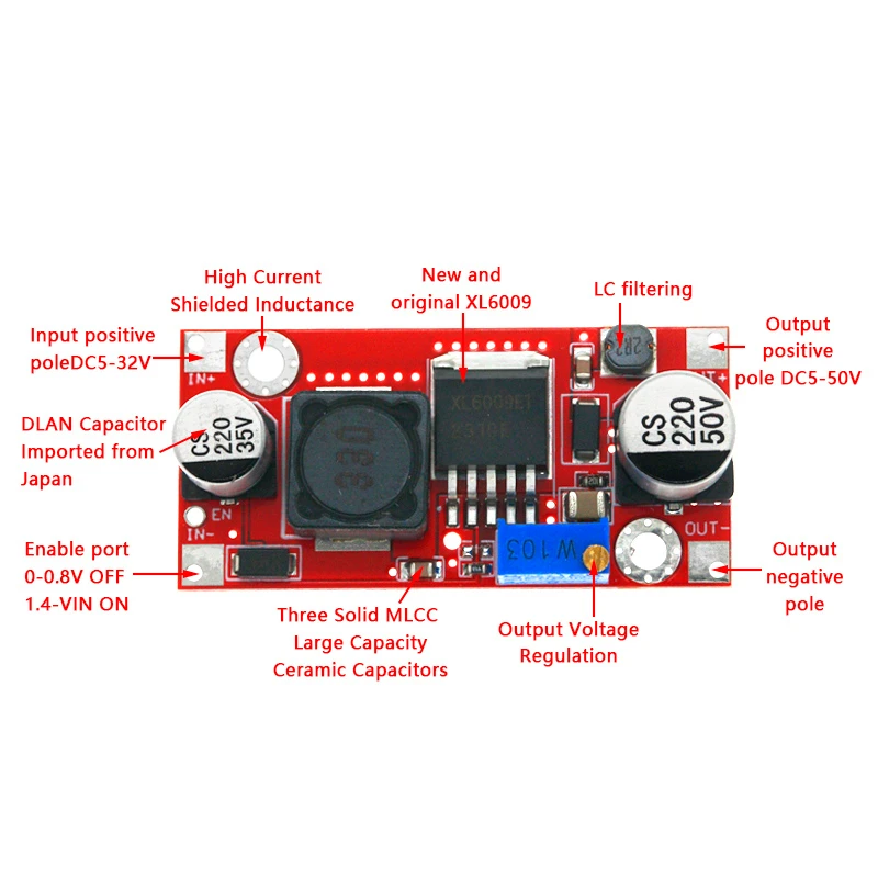 XL6009 4A Boost Converter Step Up Adjustable 15W 5-32V to 5-50V DC-DC Power Supply Module High Performance Low Ripple