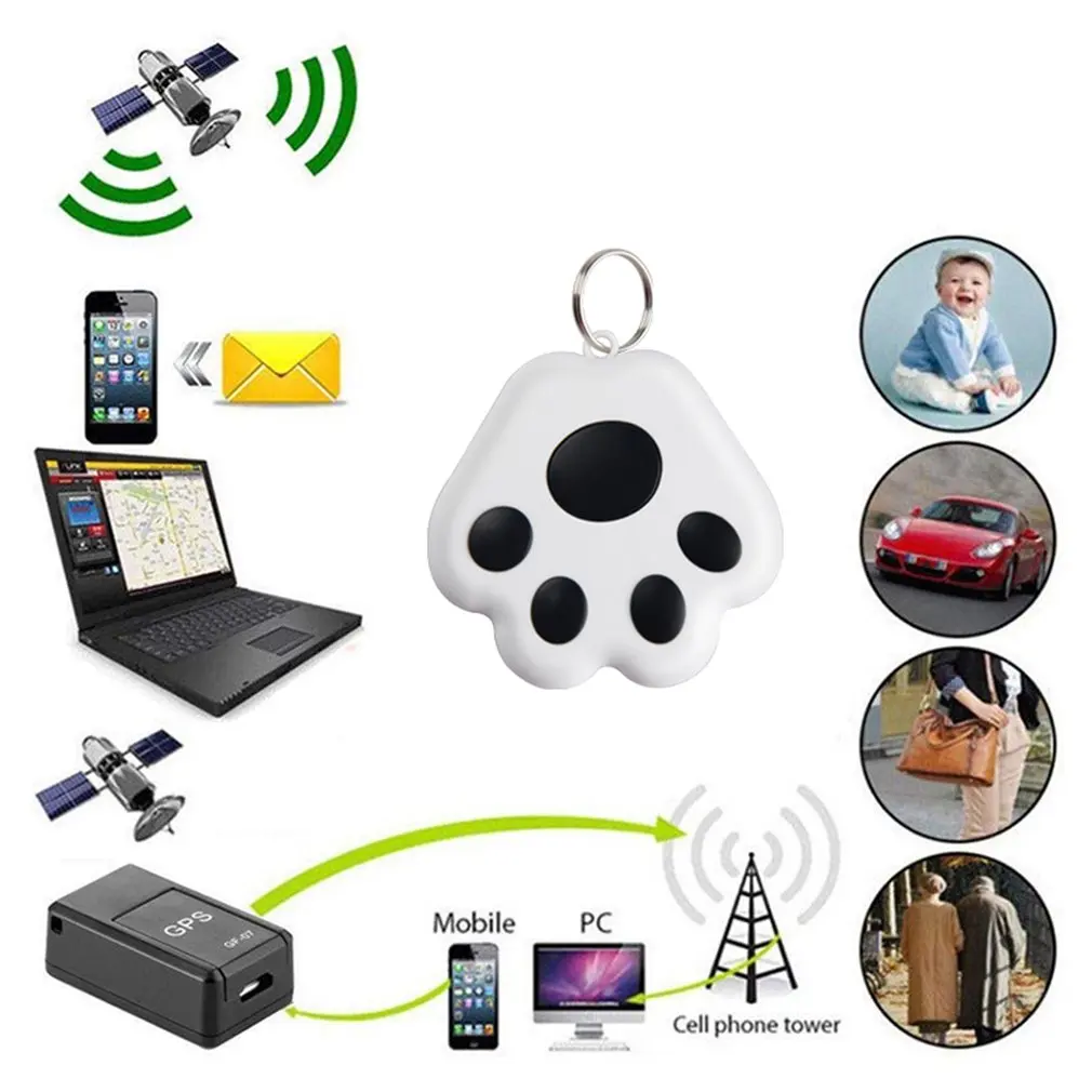 Mini rastreador GPS inteligente con forma de pata de perro, localizador de llaves, Bluetooth, Sensor de alarma antipérdida, dispositivo rastreador