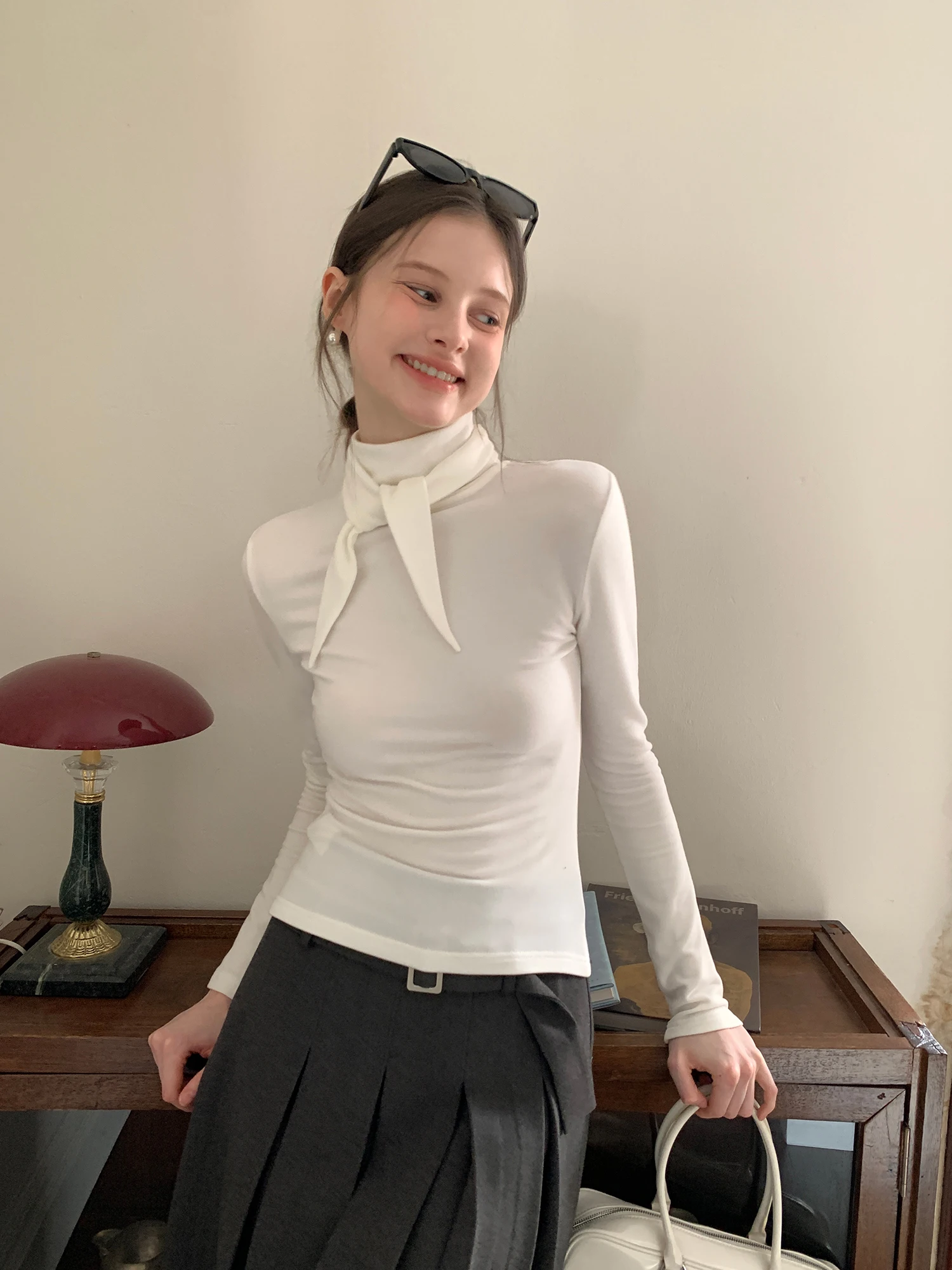 

Женская футболка Eggka Long Sve с кроличьими ушками и узлом, облегающий базовый слой, внутренняя одежда, повседневная, мягкая, удобная, в...