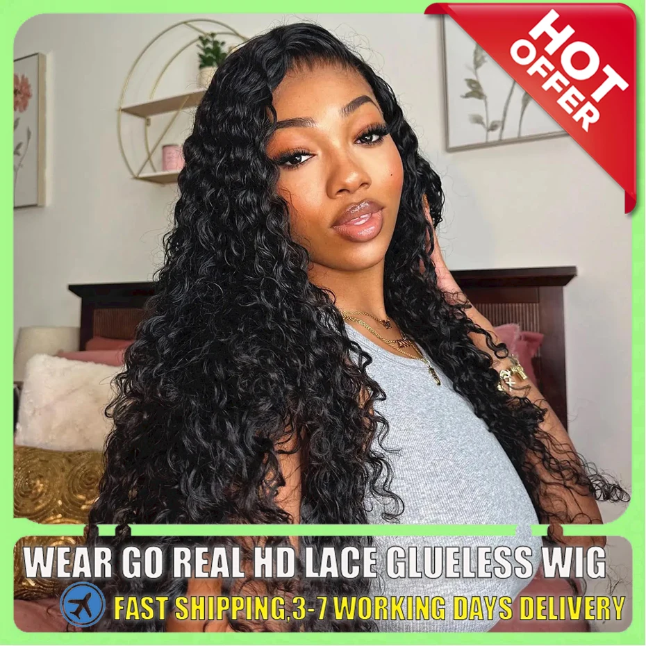 Transparent Water Wave 13x6 Lace Front 5x5 Closure Curly Wigs For Women Human Hair 250% PrePlucked 13x4 Deep Wave Frontal Wig