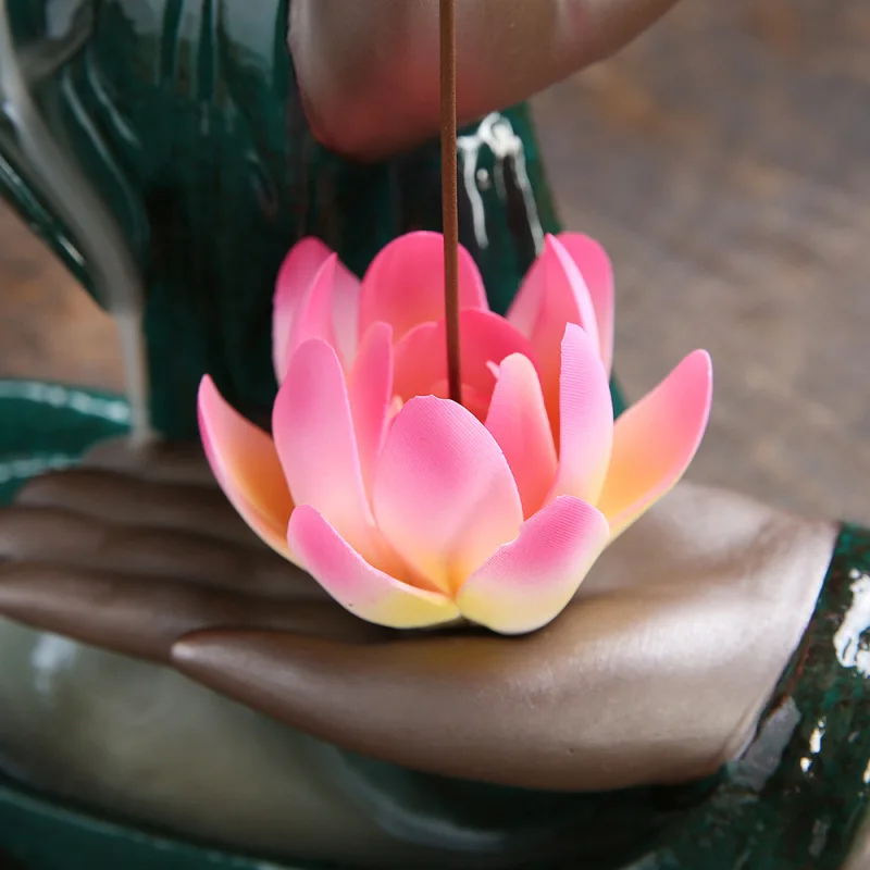 Jingchen, cross-border supply of ceramic red bergamot lotus Tathagata backflow aromatherapy burner home jewelry ornaments