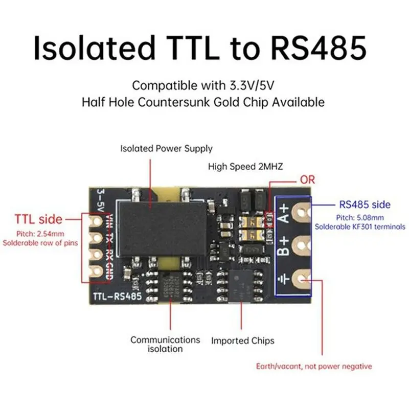 【RECOMMENDED】RS485 Level Conversion Board Module Isolated TTL 5Pcs Serial Communication 2Mbps Half-Duplex Automatic Reverse