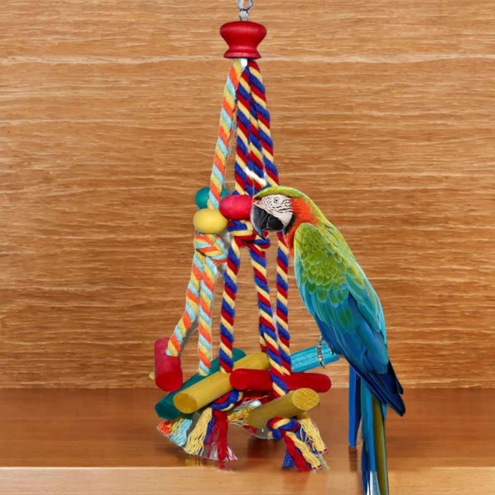 Cage Hanging Rope Bird Toys Colourful Beads Hanging Standing Biting String Boredom Relief Chewing Toys For Lovebird Cage Toy