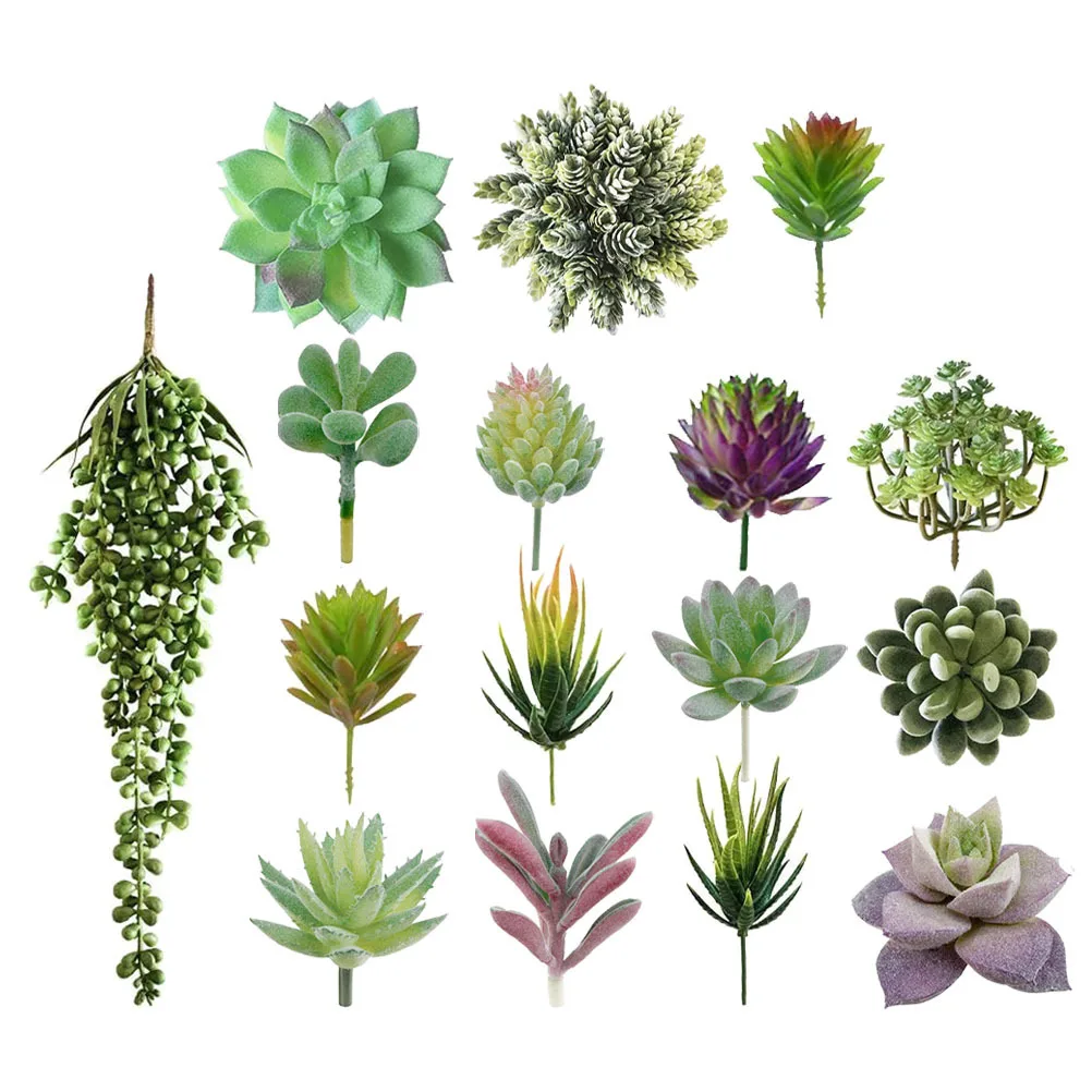 

16pcs Artificial Succulents Decor Green Realistic Fake Potted Plants For Kids Mini Garden Flower Arrangement Accessories