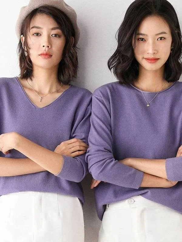 

Basic Women's Camere Sweater Loose Fit Autumn Winter Sweet Sle Faux Two-Piece round Ne Regular Length Ultra-Thin China ...