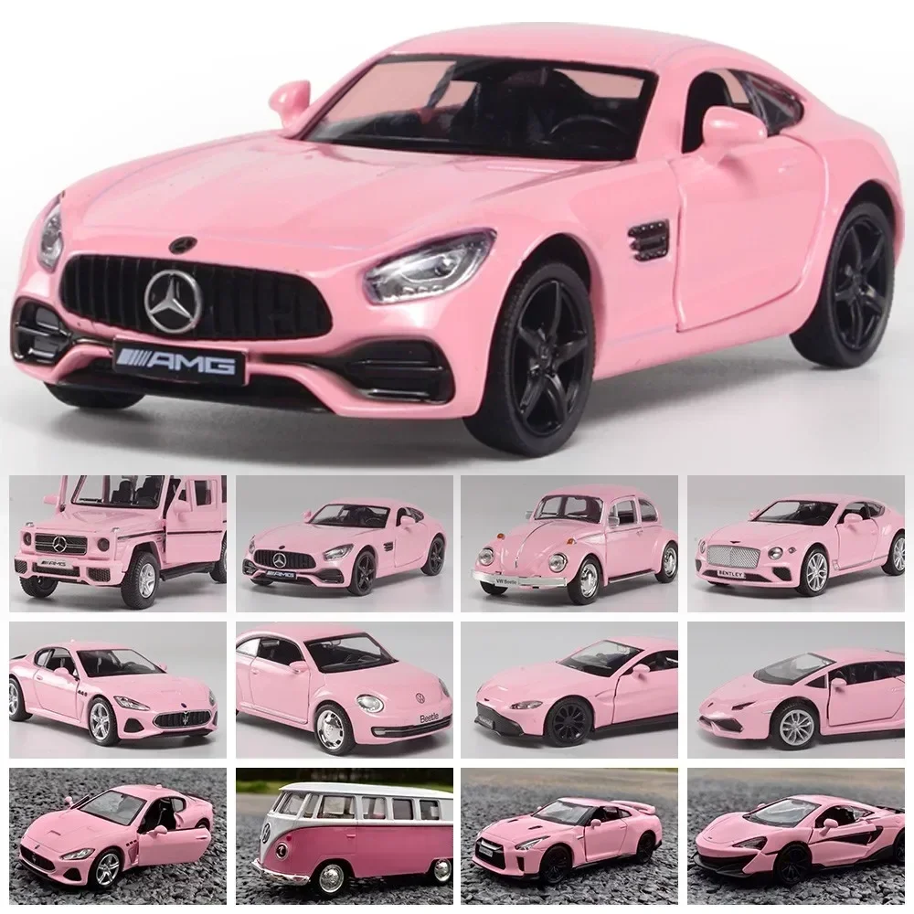 1:36 pink Mercedes Bentley BMW Volkswagen alloy car child pullback simulation car model