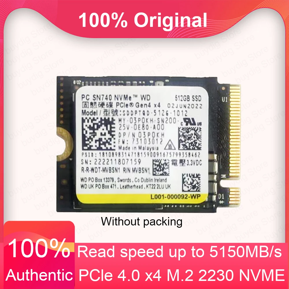 SN740 1TB SSD M.2 2230 Gen 4 Read up to 5150MB/s PCIe 4.0 X 4 2TB NVMe Solid State Drive for Steam Deck Microsoft Surface ProX