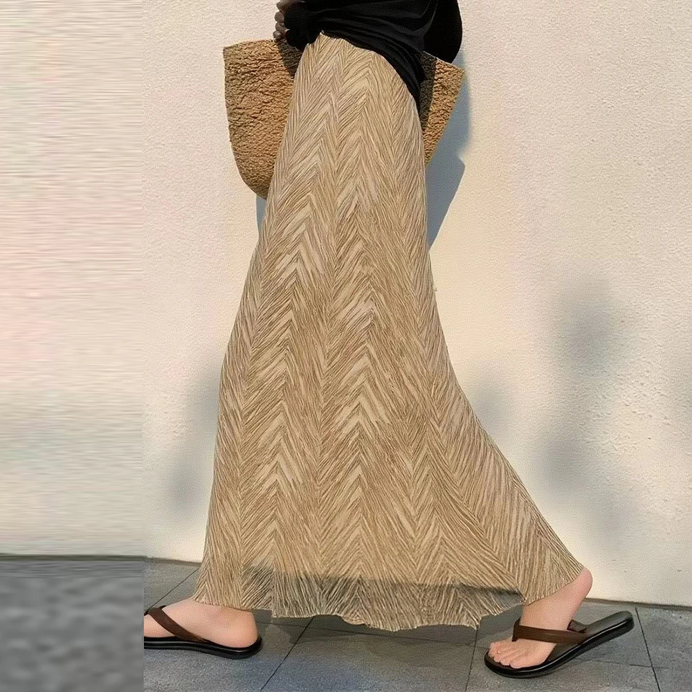 

French retro skirt 2026 spring and summer new design long skirt showing thin high waist printing skirt