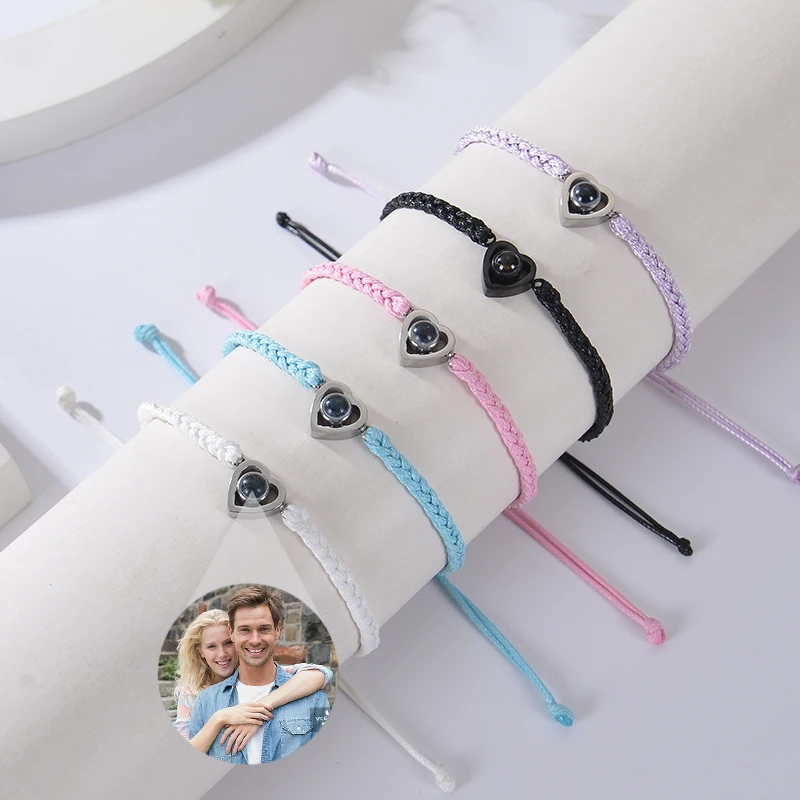 Custom Photo Projection Bracelet Picture Personalized Heart Photo Projection Bracelet 100 Languages ​​I Love You Bracelets Gift