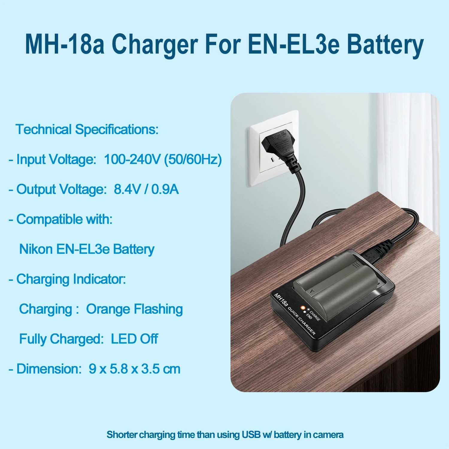 MH-18a Batterieladegerät für Nikon EN-EL3e ENEL3E Akku für D50 D70 D70S D80 D90 D100 D200 D300 D300S D700 Kamera – Detail 5
