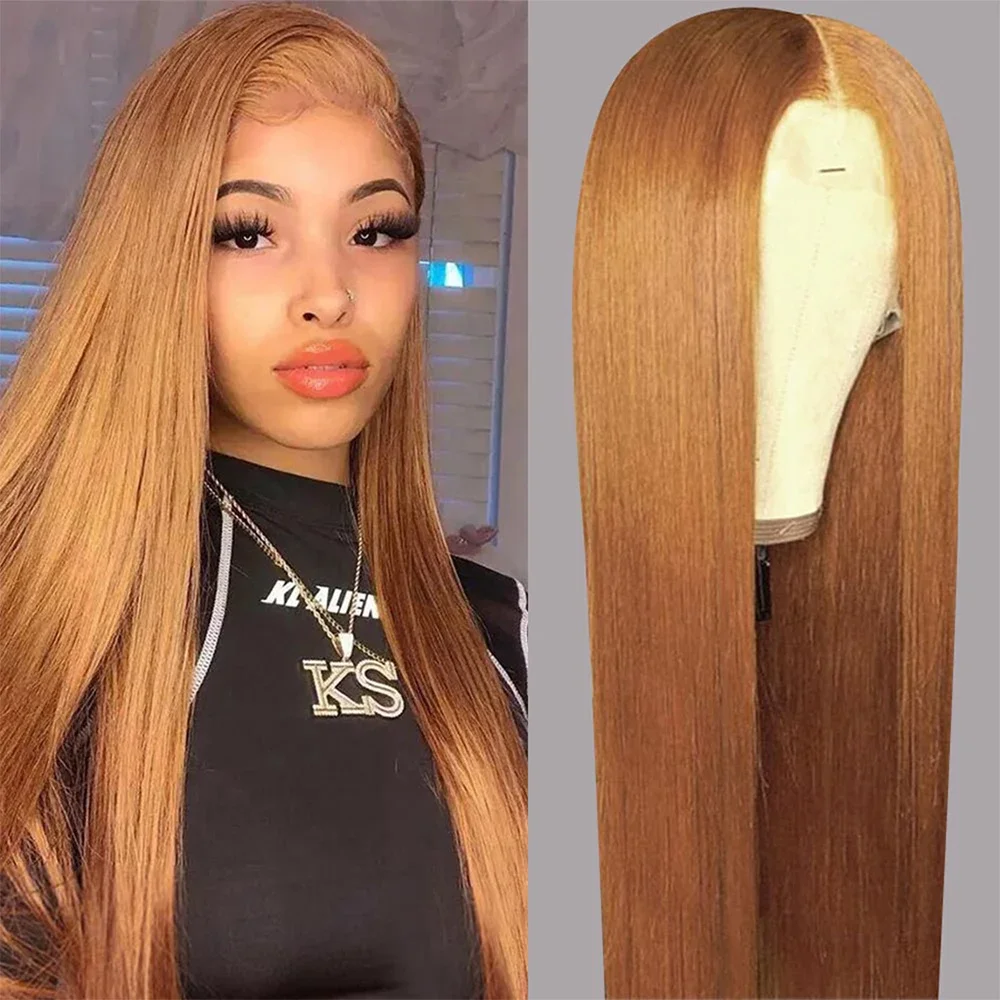 Ginger Brown 13X4 Lace Front Human Hair Wigs Honey Blond Straight Lace Front Wig for Women Pre Plucked Remy Human Hair Wig 180%