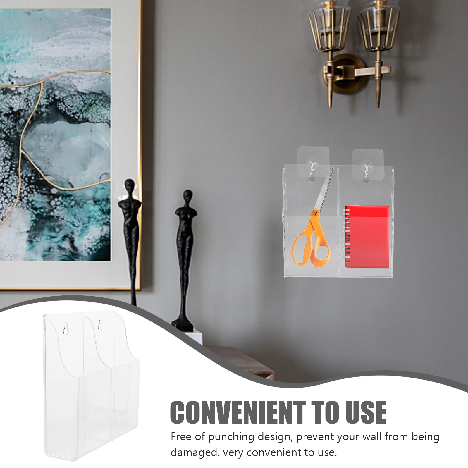 

Remote Control Storage Box 2 Sections Transparent Wall Mount Charging Holder Punch Free Design Cell Phone Organizer Smart Phone