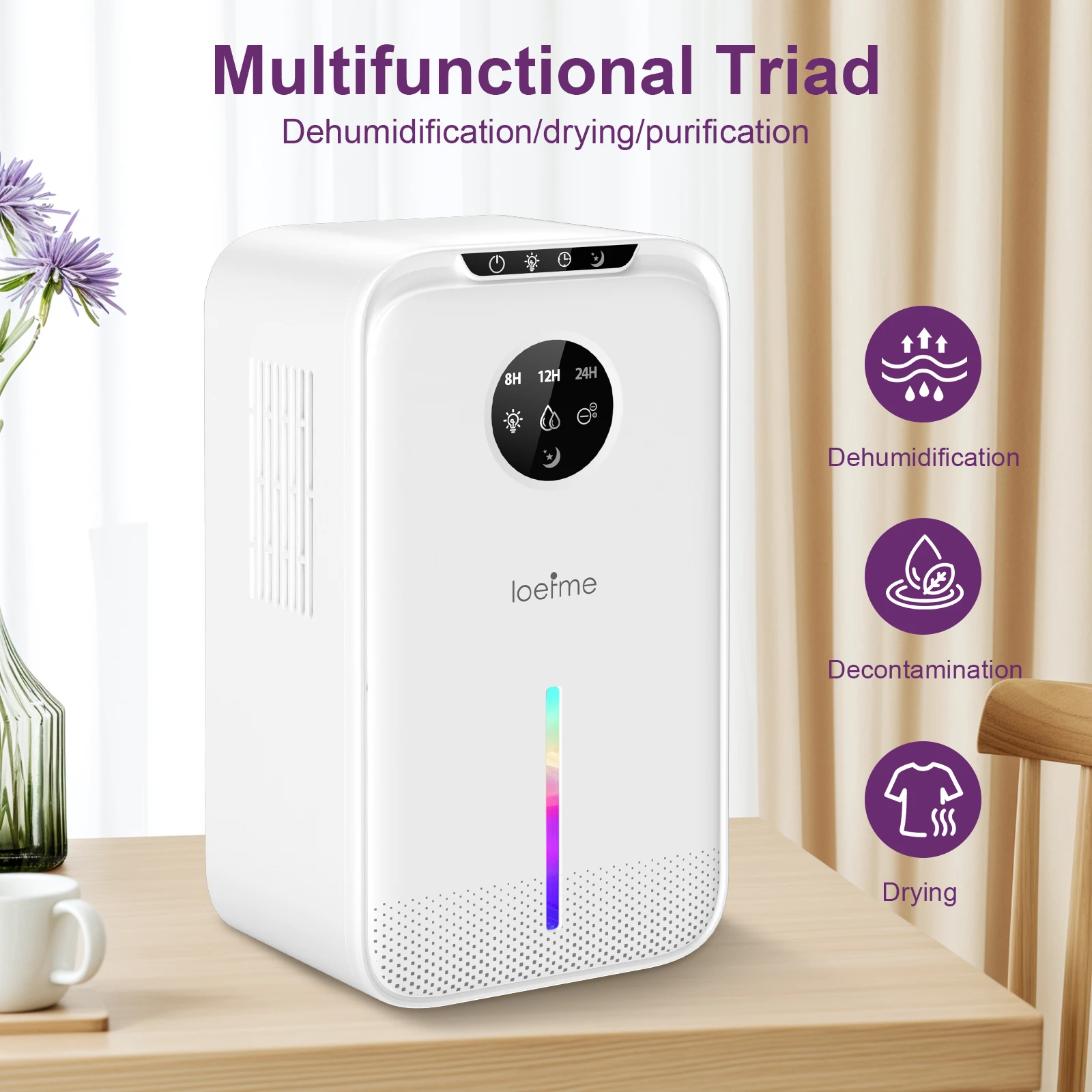 2.5L Large Dehumidifier Portable Quiet Home Air Dryer for Mould Moisture Damp++ Large Water Tank LED Display