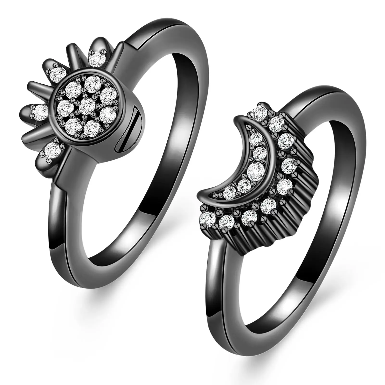 Cremation Jewelry for Ashes Rings Sparkling Sun and Moon Ring Set Memorial Urn Ring for Ashes