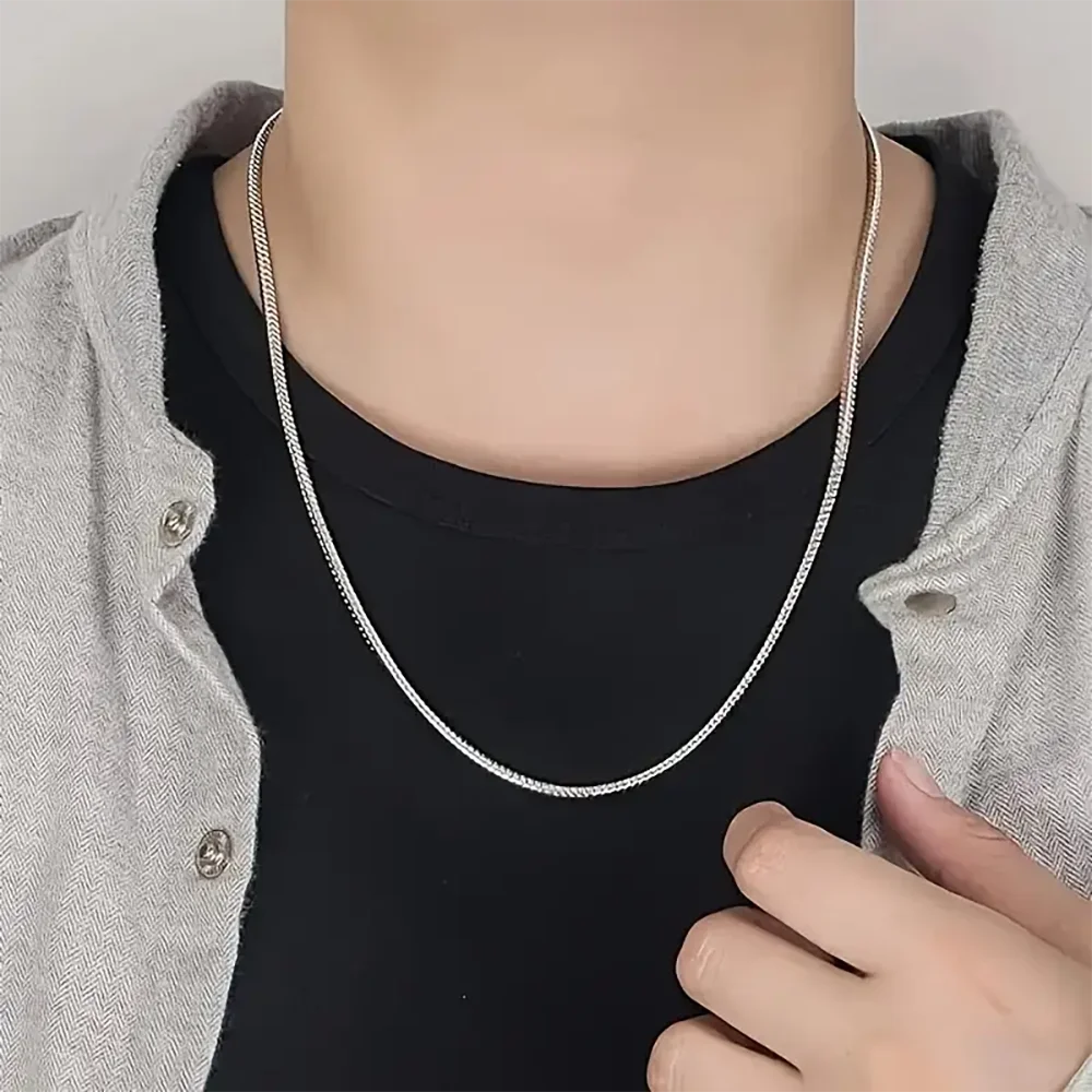 925 Sterling Silver Snake Chain Necklace for Man Women Simple Long Snake Bone Chain Necklace Clavicle Chain Party Fine Jewelry