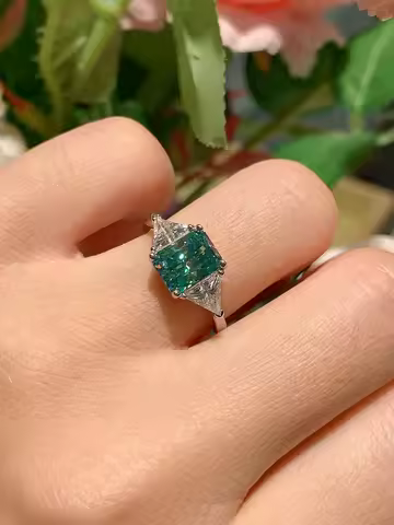 2CT 6x8MM Teal Moissanite Ring for Women with Certificate S925 Silver Anniversary Jewelry Gift