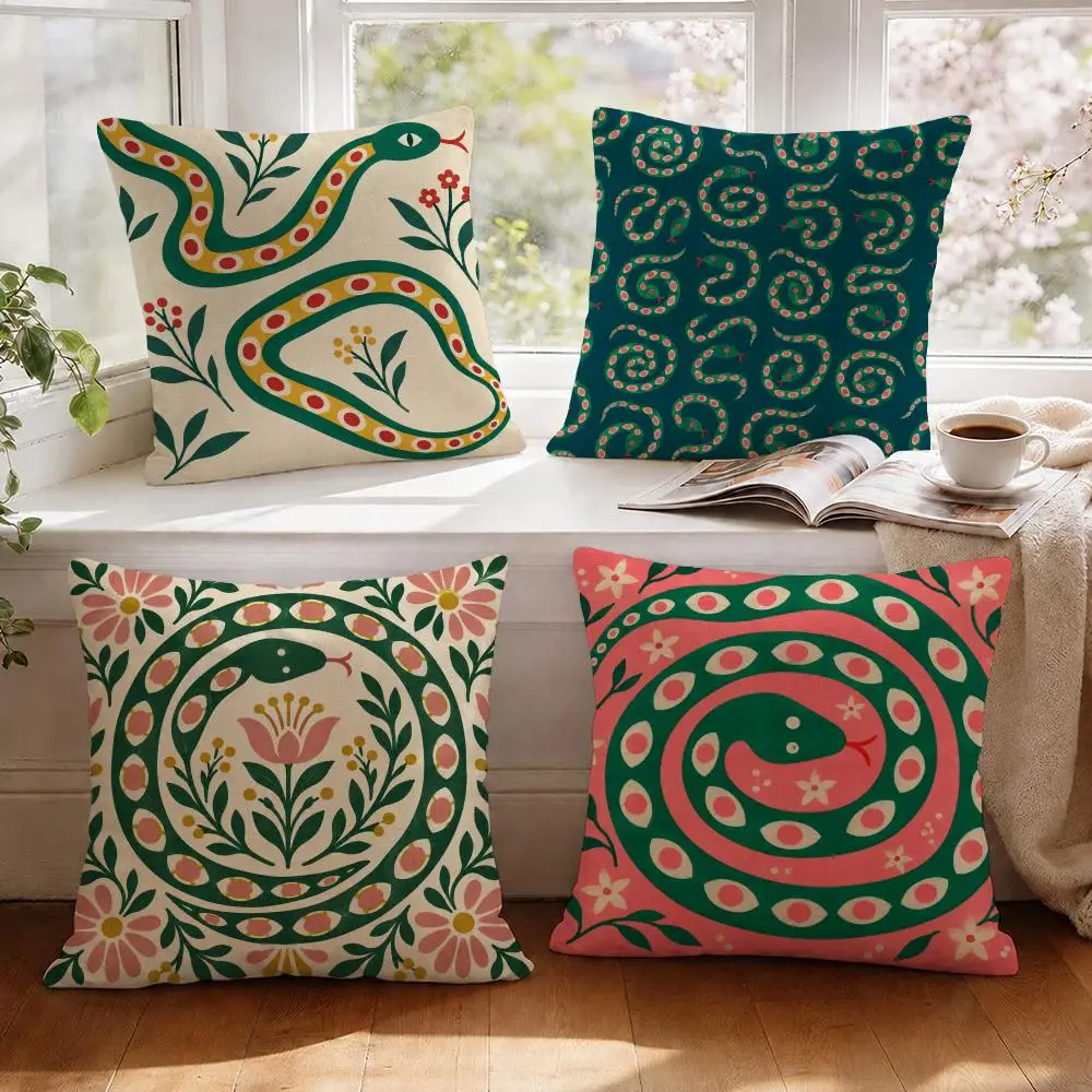 Spiral Snake Cushion Cover 1/4Pcs Linen Throw Pillow Covers Double-Side Print Sofa Couch Living Room Decor