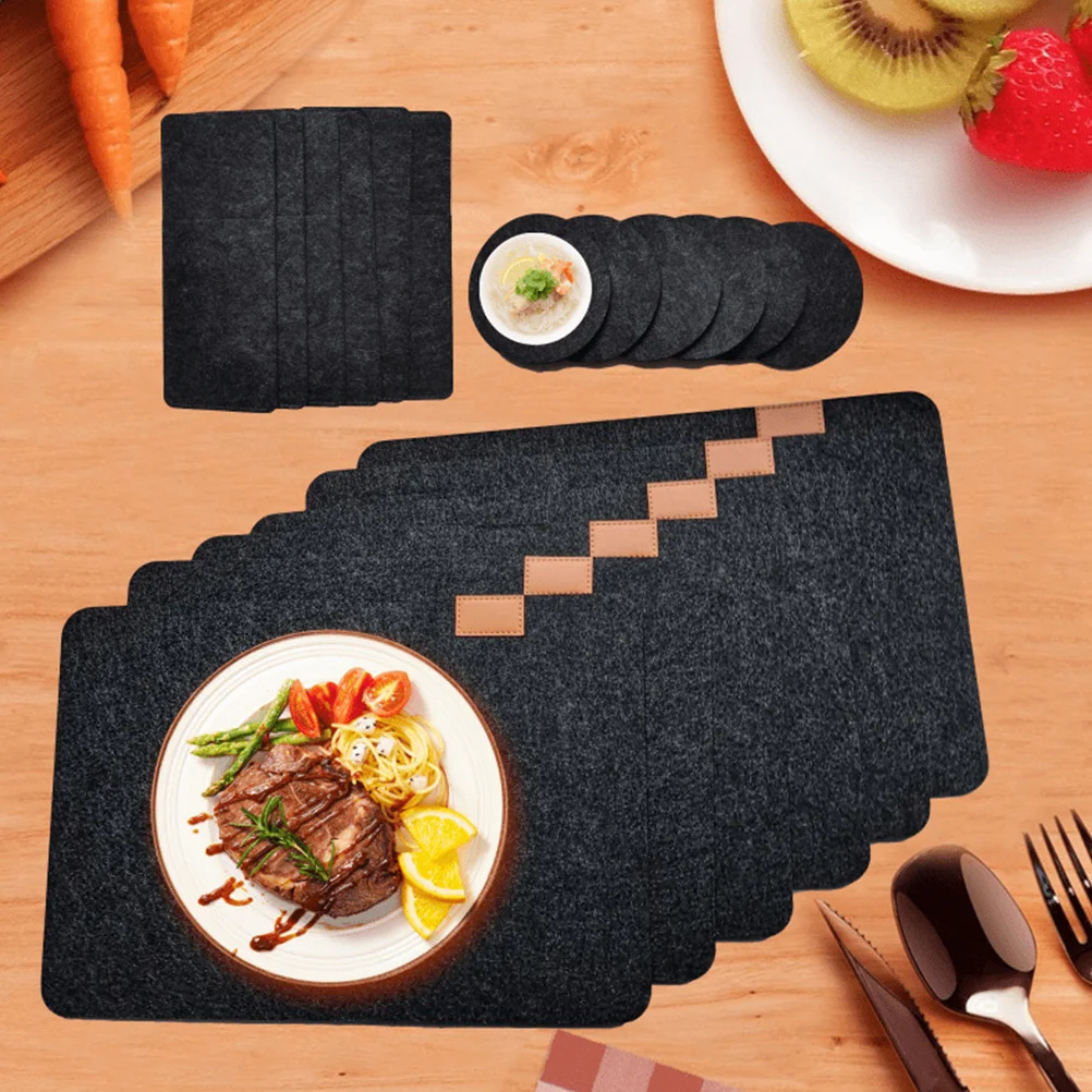 

4Sets Restaurant Felt Place Mats Square Round Coasters Cutlery Holding Bags Heat-Resistant Table Mats Home Dining