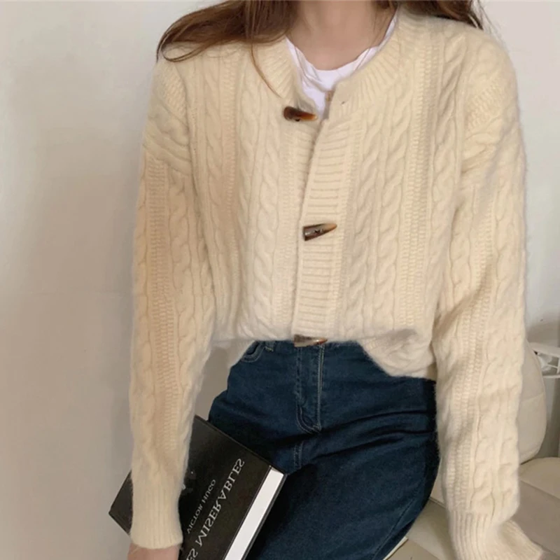 HELIAR Women Single-breasted Knitted Cardigan Coat Rib Solid Long Sleeve Loose Jacket Office Outerwear Women Autumn Winter